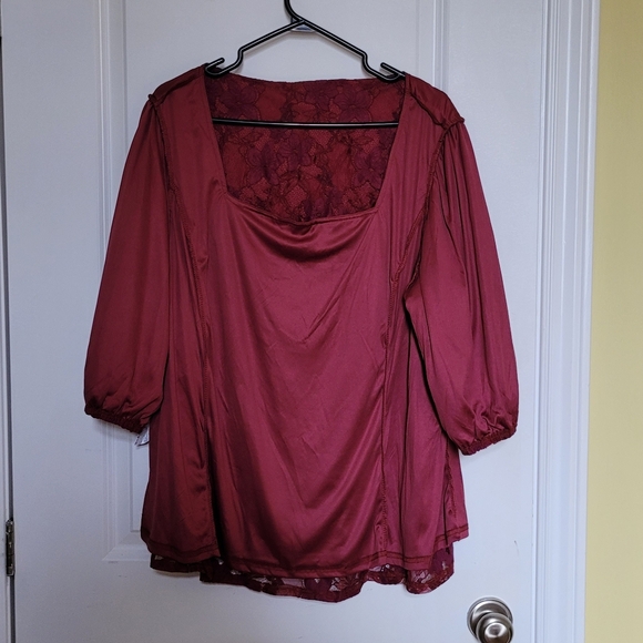 BloomChic blouse red lace shirt top floral wine burgundy feminine plus size 18 - Picture 3 of 10